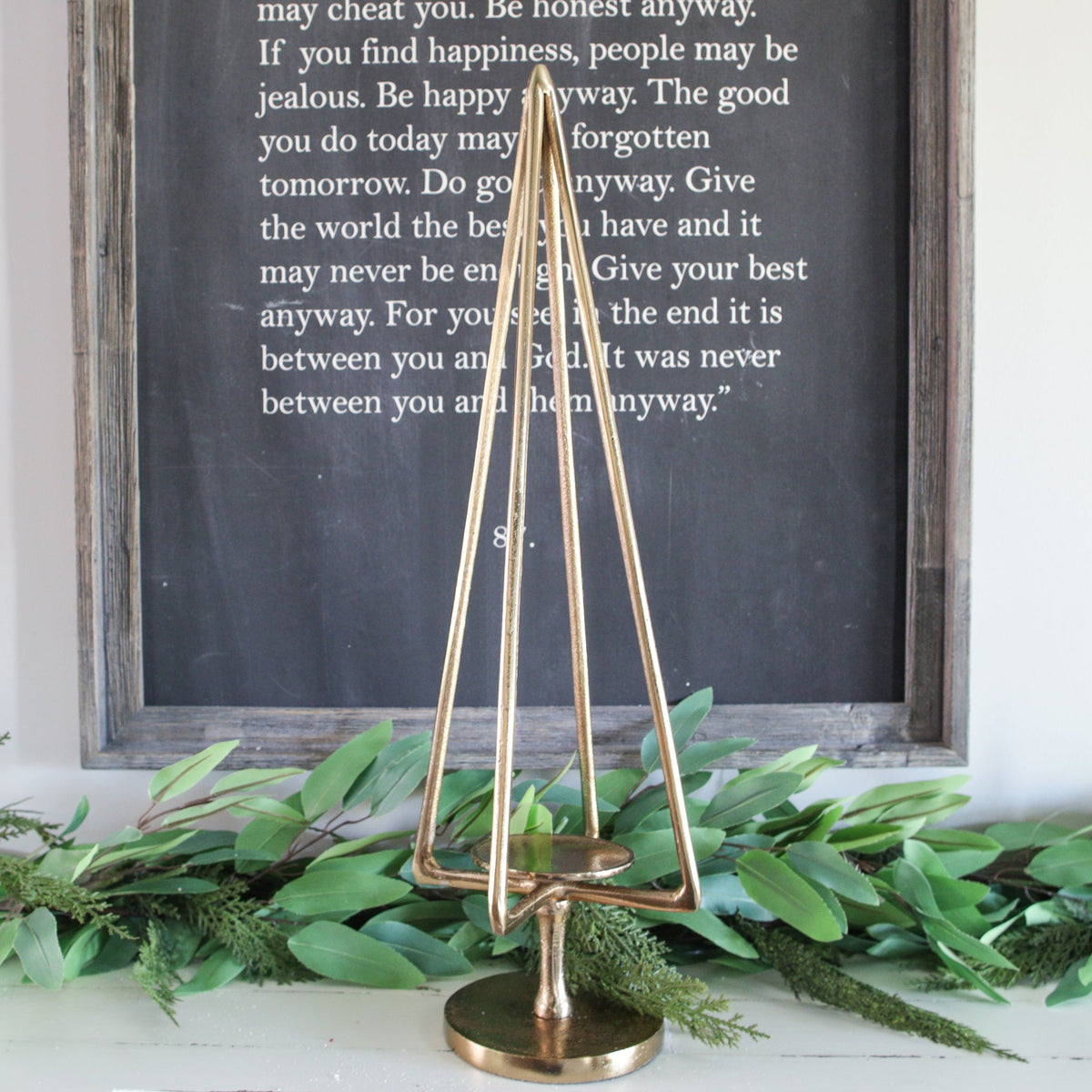 Tall Gold Tree Candle Holder with Open Silhouette and Pillar Platform