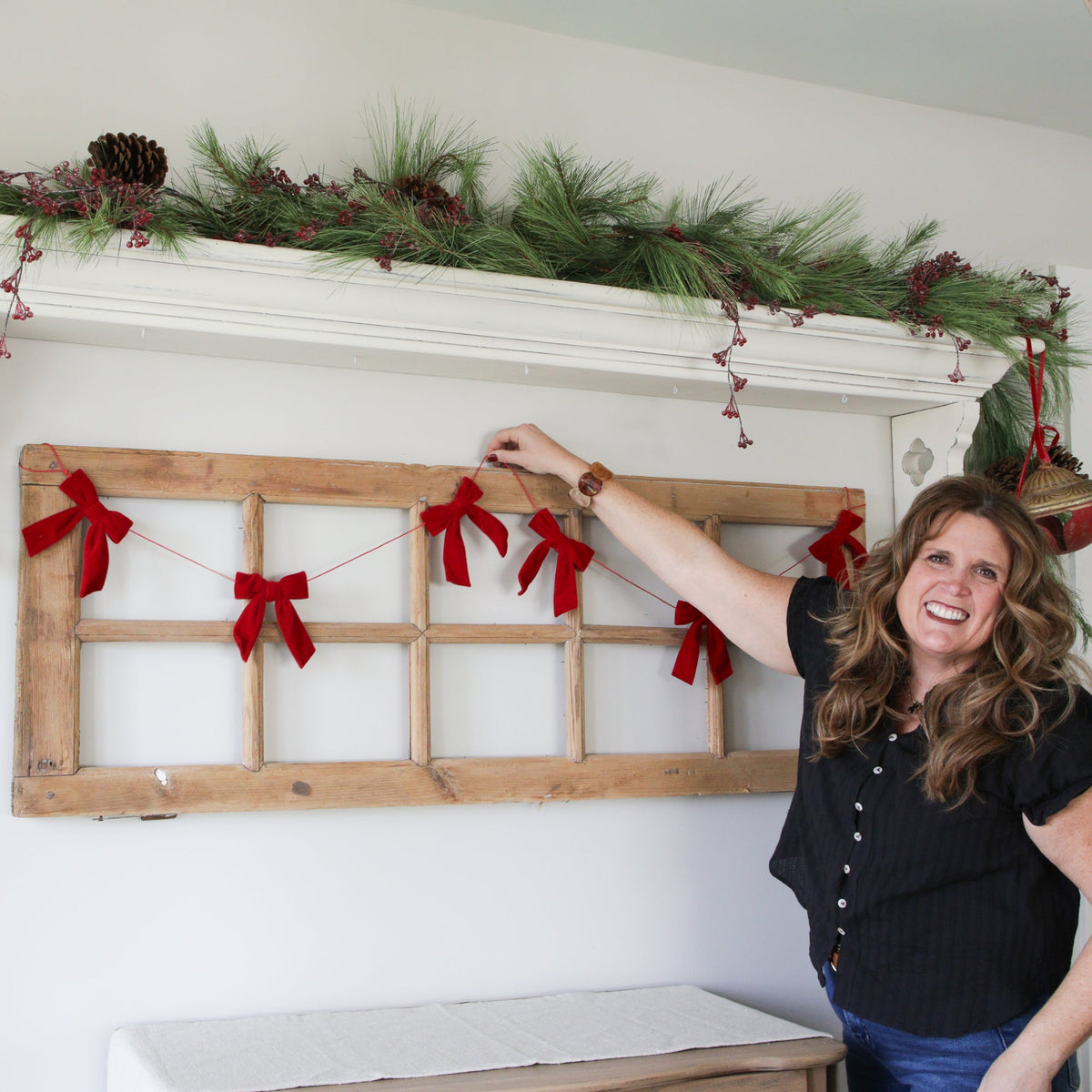 Red Velvet Bow Garland with Lightweight Cord Design for Home Decor 5 Feet