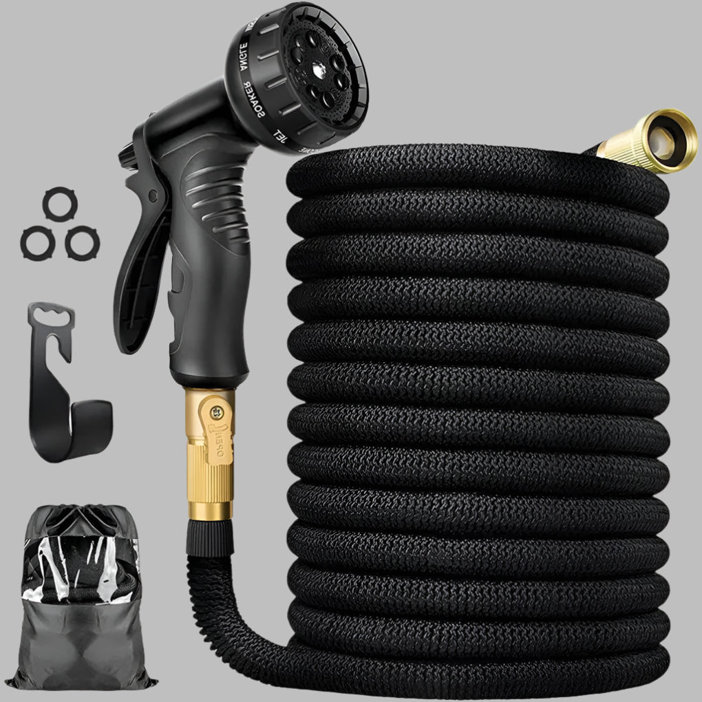 100 Foot Expandable Garden Hose with Latex Core and Brass Connectors