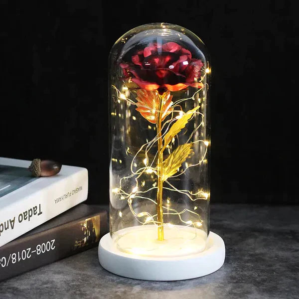 Preserved Real Rose with LED Dome Display and Battery Base