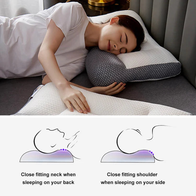 Ergonomic Neck Pillow for Side and Back Sleepers with Ear Space and Knit Cover