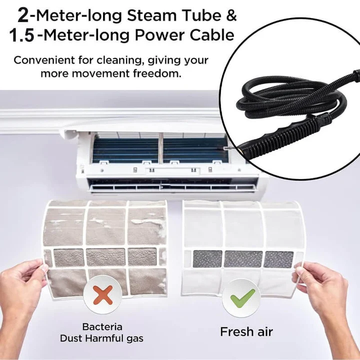 2500W Steam Cleaner Set with Heat Resistant Gloves, Multiple Nozzles and Adjustable Steam Settings