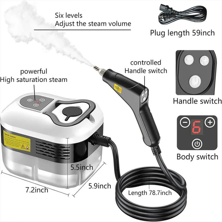 2500W Steam Cleaner Set with Heat Resistant Gloves, Multiple Nozzles and Adjustable Steam Settings