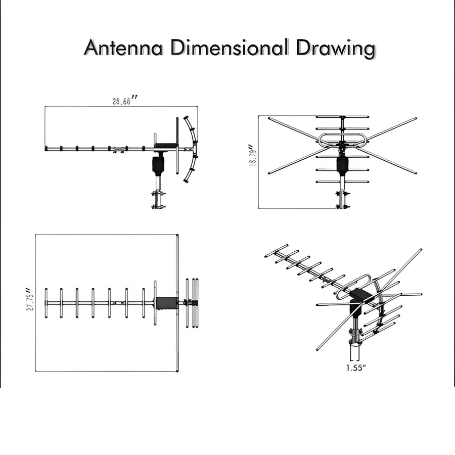 Outdoor TV Antenna for UHF and VHF with a 360 Degree Motorized Rotator, Remote Control and 33 Foot Coaxial Cable