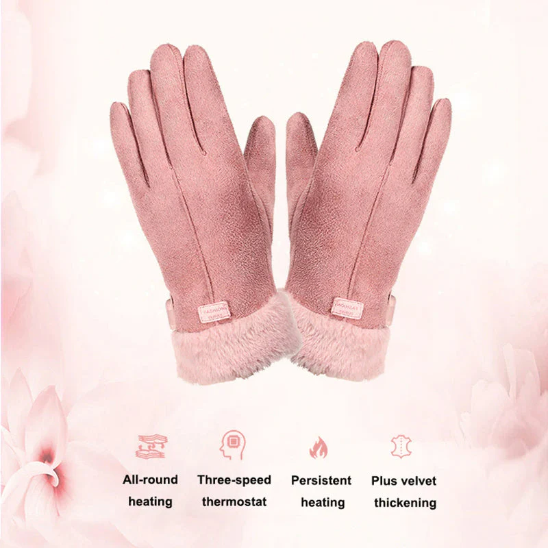 Rechargeable Heated Gloves with a 5000mAh Battery Pack, Three Heat Levels and Touchscreen Index Fingers in Pink