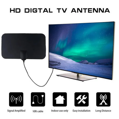 Indoor TV Antenna with 50 Mile Range, VHF and UHF Reception and 10ft Cable