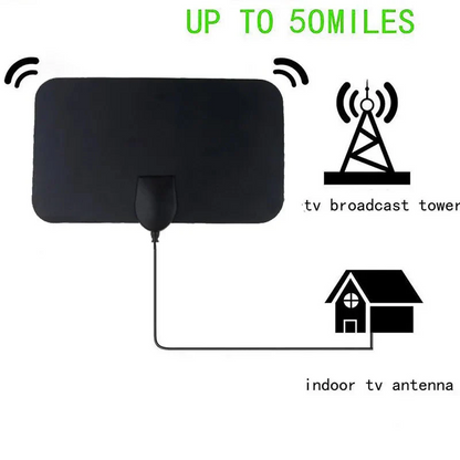 Indoor TV Antenna with 50 Mile Range, VHF and UHF Reception and 10ft Cable