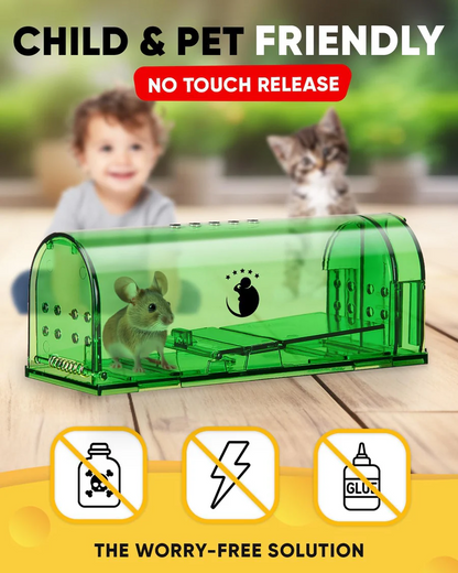 Live Catch and Release Mouse Trap with Clear Viewing Body and Rear Door, 4 Pack