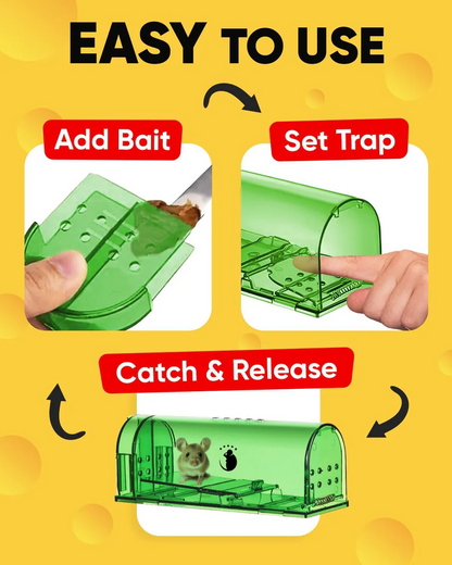 Live Catch and Release Mouse Trap with Clear Viewing Body and Rear Door, 4 Pack
