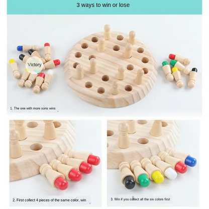 Wooden Memory Match Stick Game with 24 Color Pegs for Kids and Adults