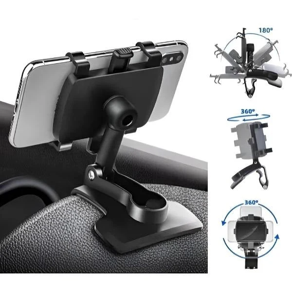 Clip On Car Phone Holder with Spring Grip Arms for Dashboard and Sun Visor