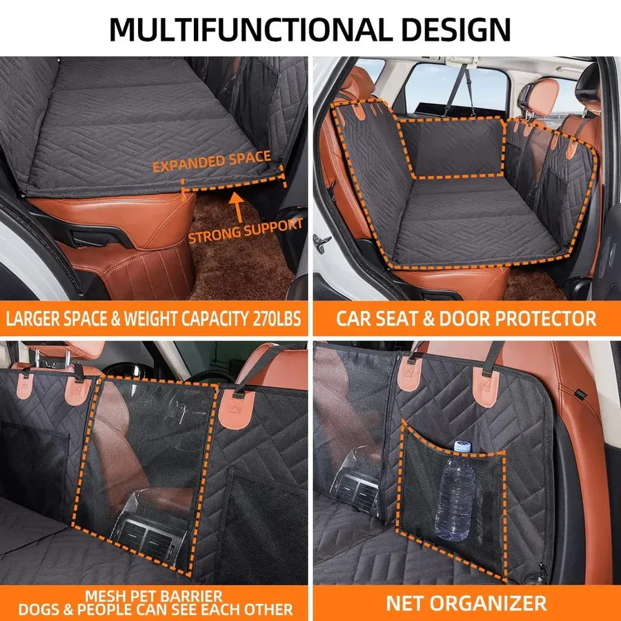 Dog Car Seat Extender with Reinforced Hard Base and Raised Side Panels