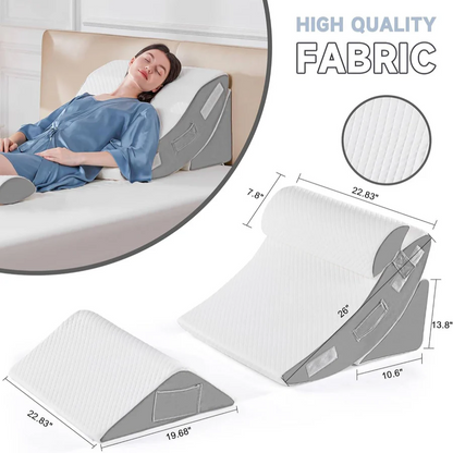 Memory Foam Triangle Wedge Pillow Set with Washable Plush Covers in 4 Piece Pack for Bed Rest