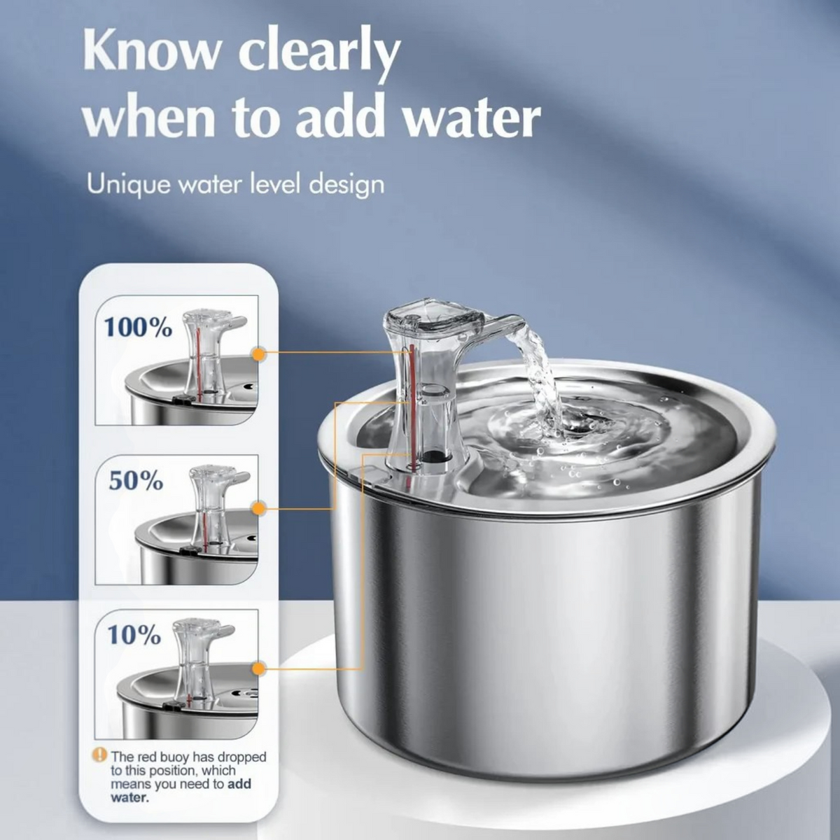 Motion Activated Cat Water Fountain with Four Layer Filter and Stainless Steel Basin