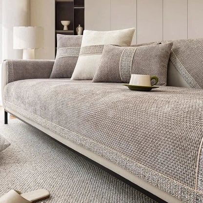 Polyester Sofa Cover with Non-Slip Backing and Machine Washable, Stain Protection