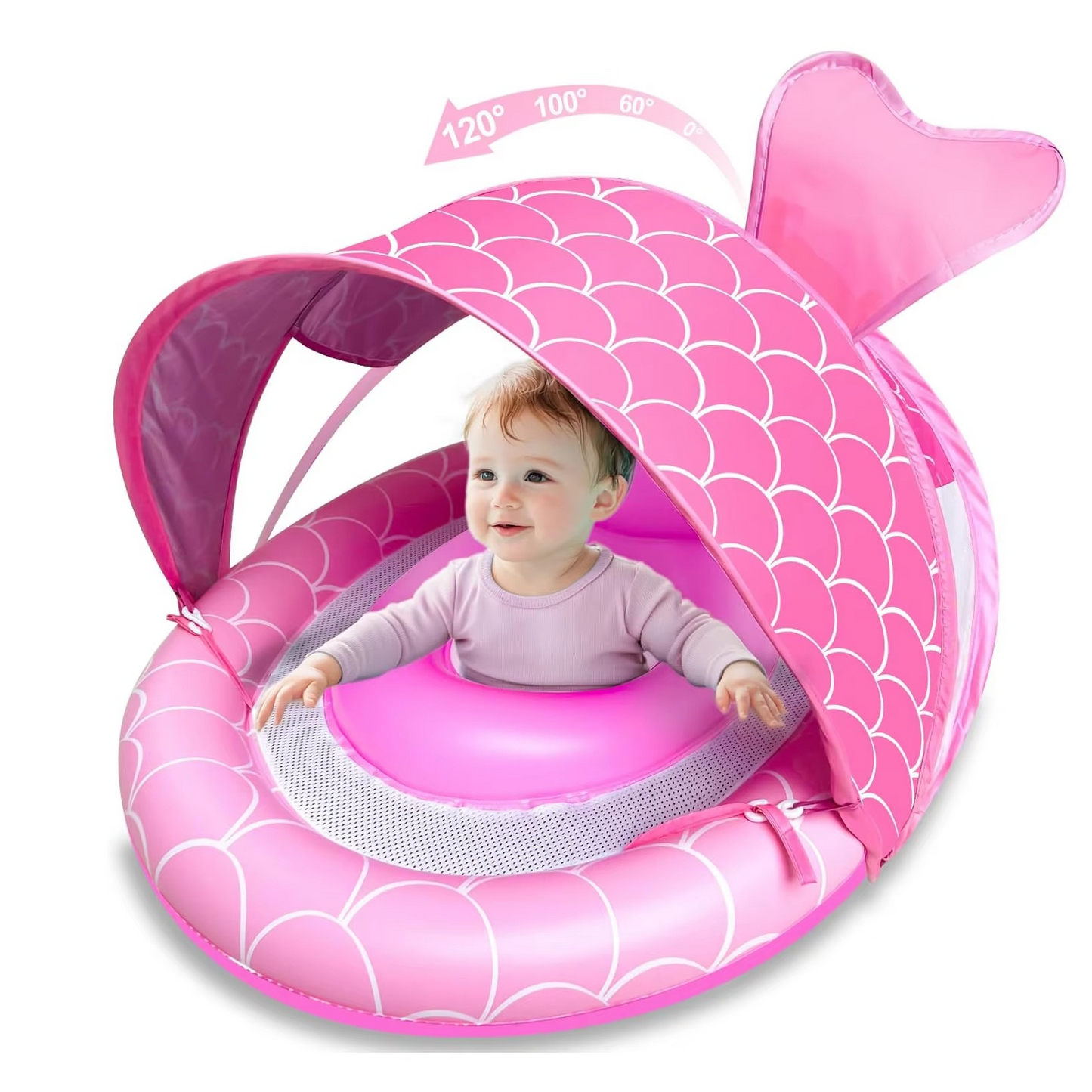 Baby Pool Float with Adjustable Canopy, Mesh Seat and Stable Base for Pool Use