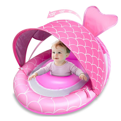 Baby Pool Float with Adjustable Canopy, Mesh Seat and Stable Base for Pool Use