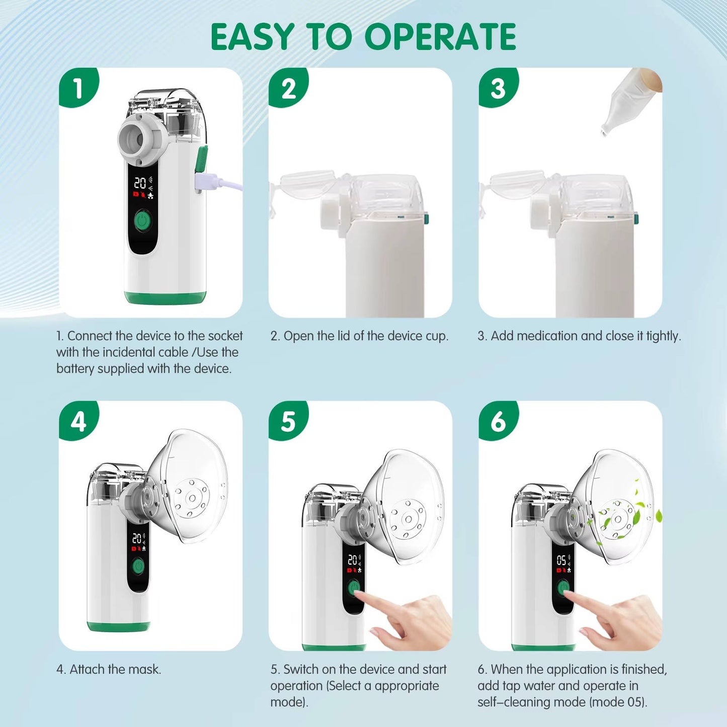 Portable USB Rechargeable Mist Inhaler Device with LED Display
