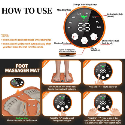 Portable EMS Foot Massage Mat with Remote Control