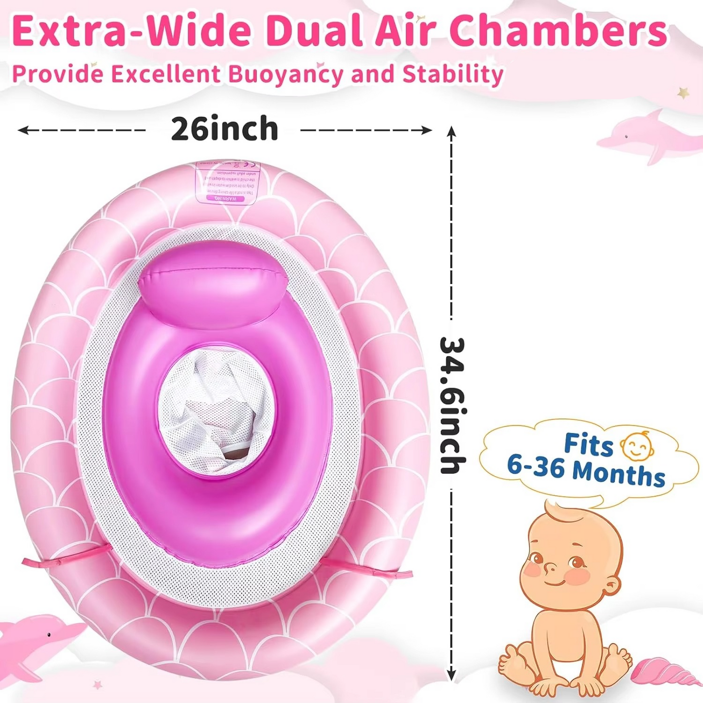 Baby Pool Float with Adjustable Canopy, Mesh Seat and Stable Base for Pool Use