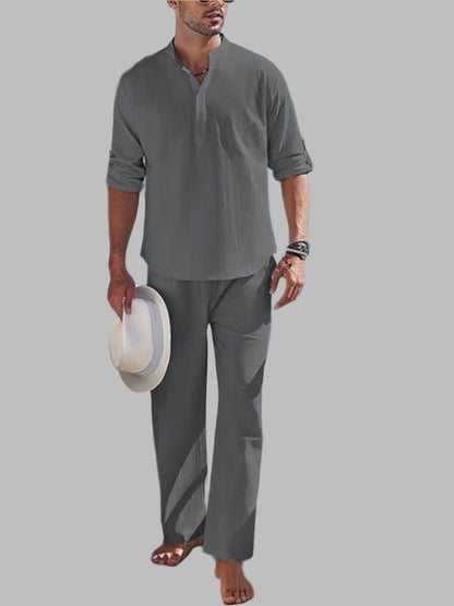 Short Sleeve Button Shirt with Elastic Waist Shorts and Breathable Polyester for Men, Machine Washable