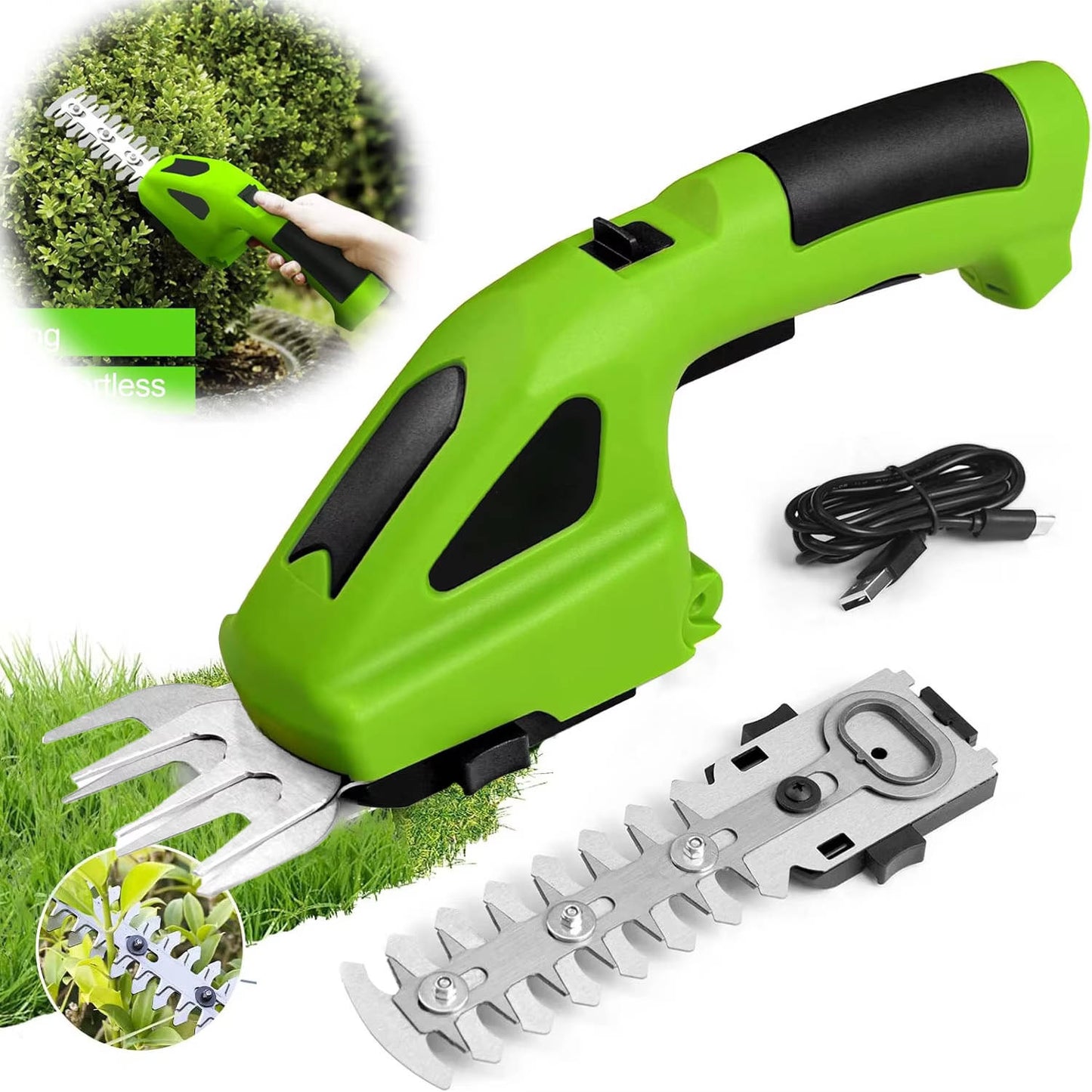 Rechargeable Cordless Hedge Trimmer and Grass Shear with Dual Blades