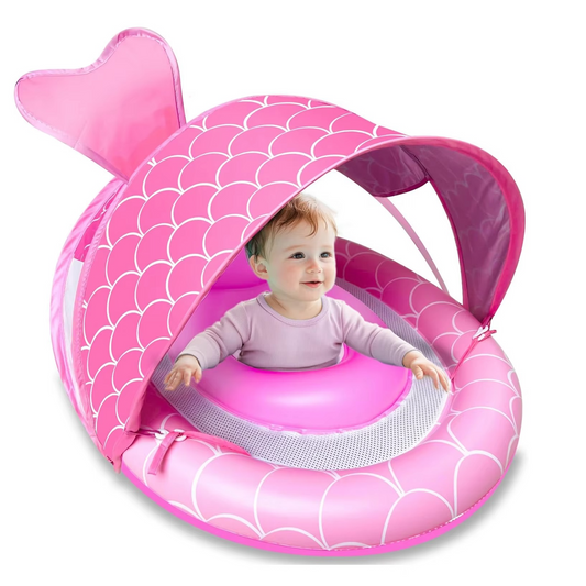 Baby Pool Float with Adjustable Canopy, Mesh Seat and Stable Base for Pool Use