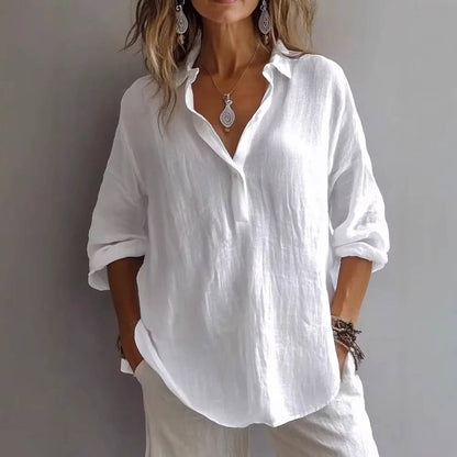 Womens Relaxed Fit Linen Blend Button Up Tunic Shirt