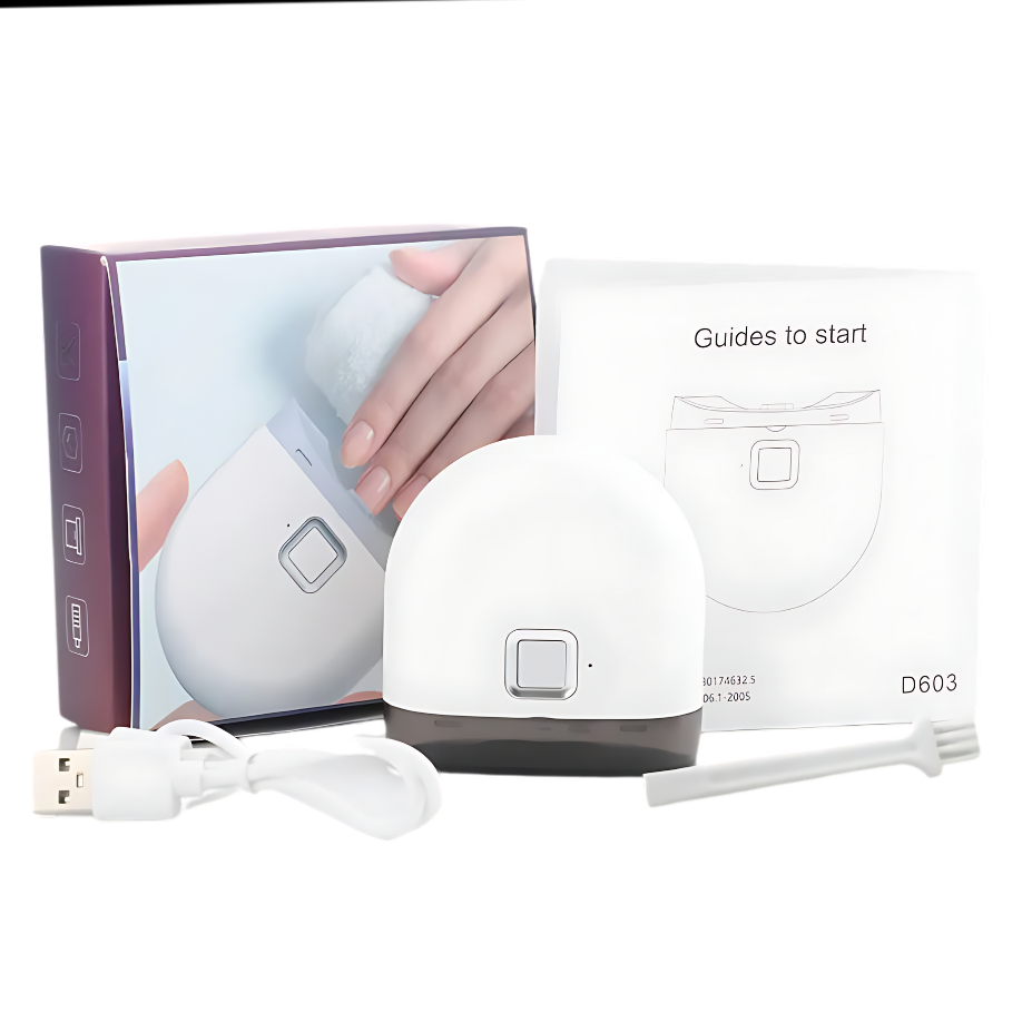Dual-speed electric nail clipper with LED; white, sleek design for precise, safe, and convenient nail care for all ages.