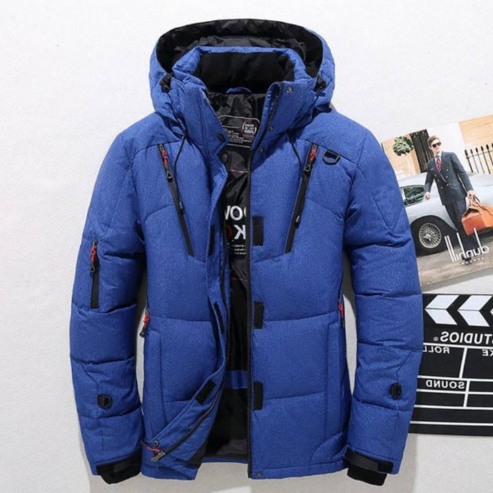 Duck Down Winter Jacket with Removable Hood and Full Zip Closure