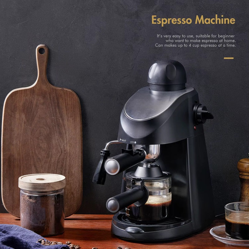 Countertop Steam Espresso Machine with Milk Frother Wand and 4 Cup Carafe for Home Brewing
