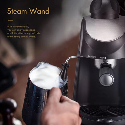 Countertop Steam Espresso Machine with Milk Frother Wand and 4 Cup Carafe for Home Brewing