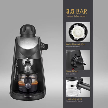 Countertop Steam Espresso Machine with Milk Frother Wand and 4 Cup Carafe for Home Brewing