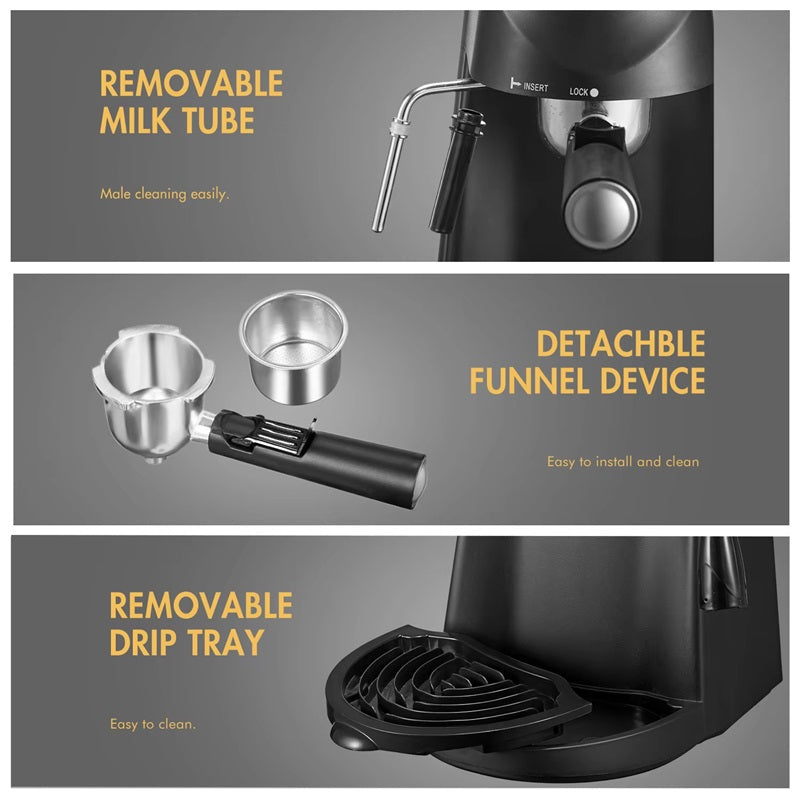 Countertop Steam Espresso Machine with Milk Frother Wand and 4 Cup Carafe for Home Brewing
