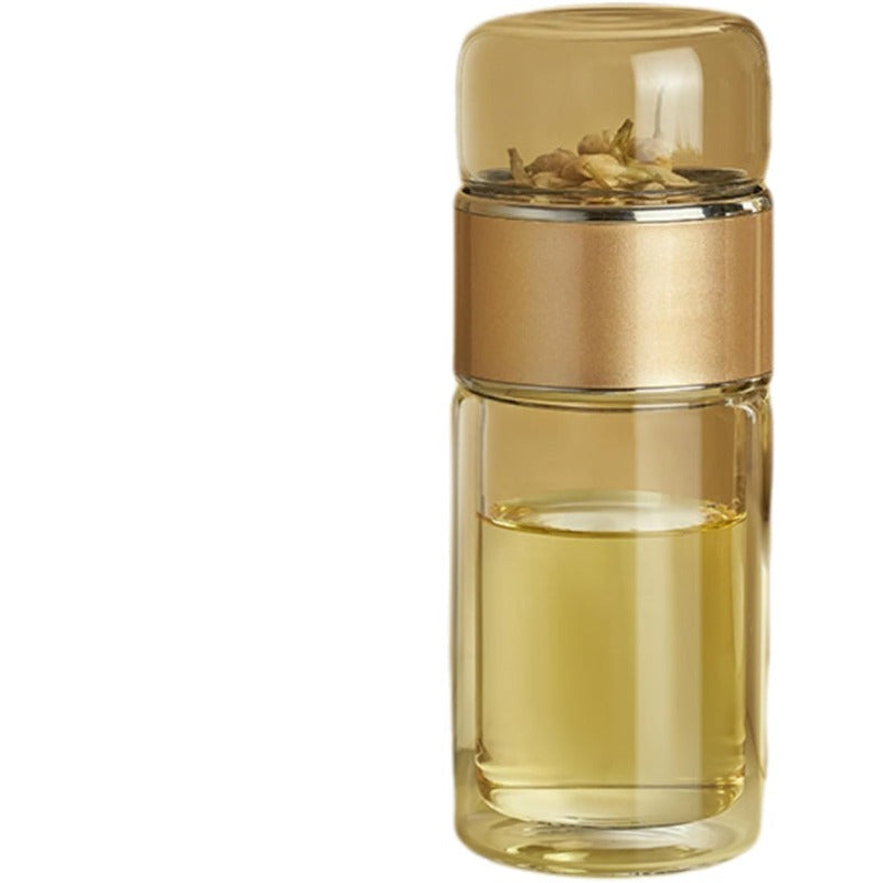 Glass Tea Infuser Bottle with Flip Brewing Control and Detachable Filter