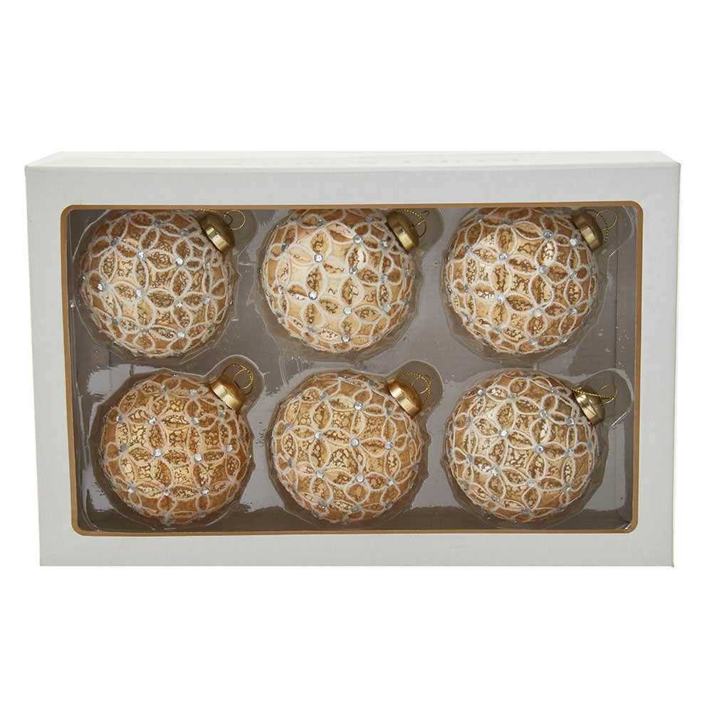 Gold lattice glass ball ornaments, set of 6