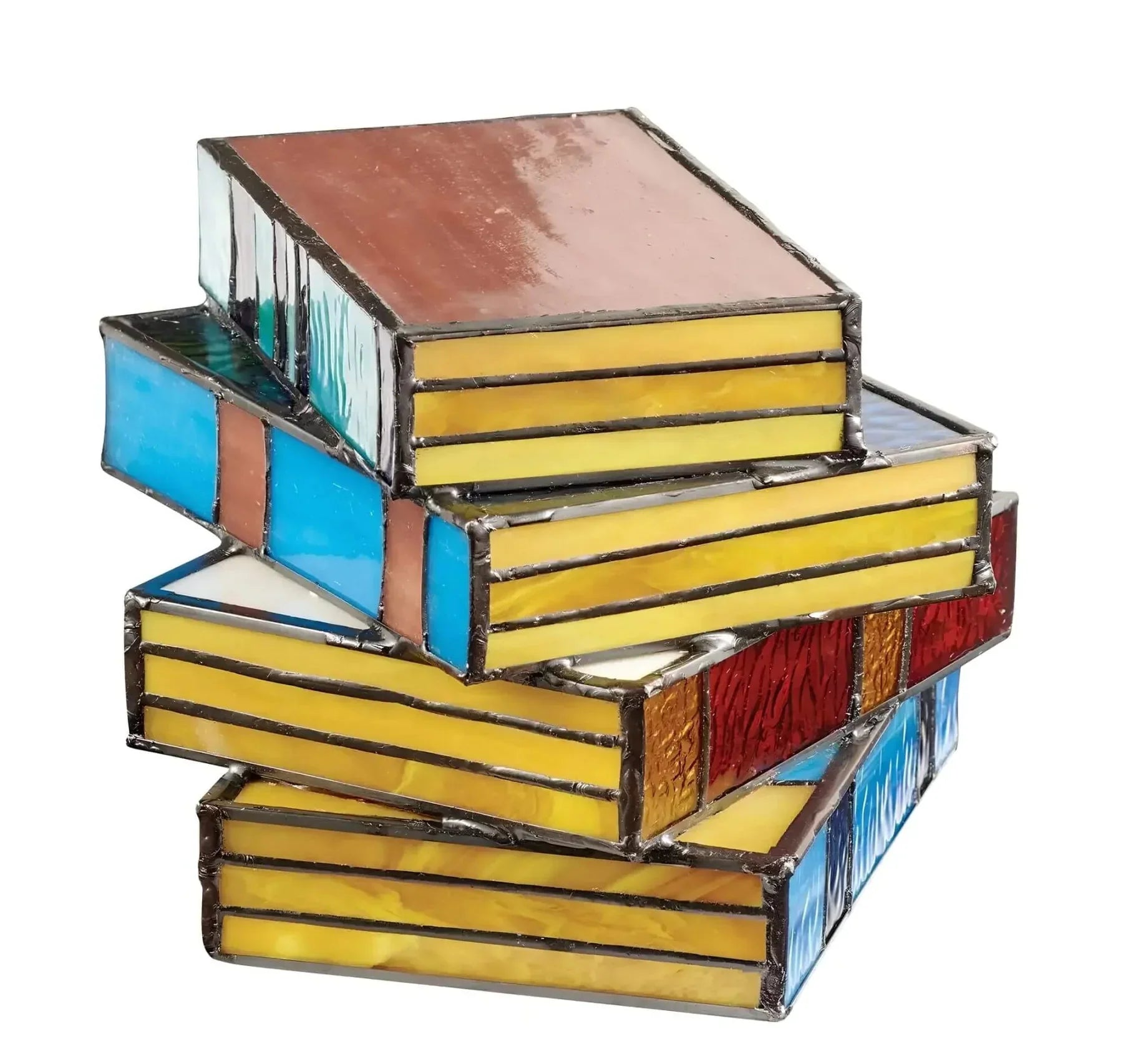 Stained Glass Table Lamp with Book Stack Design and Warm Diffused Light All Vera Mart