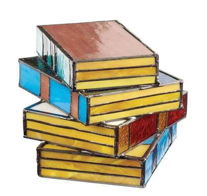 Stained Glass Table Lamp with Book Stack Design and Warm Diffused Light All Vera Mart
