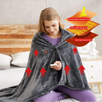 Portable Heated Shawl with Rapid Heating and Zipper Closure, Machine Washable