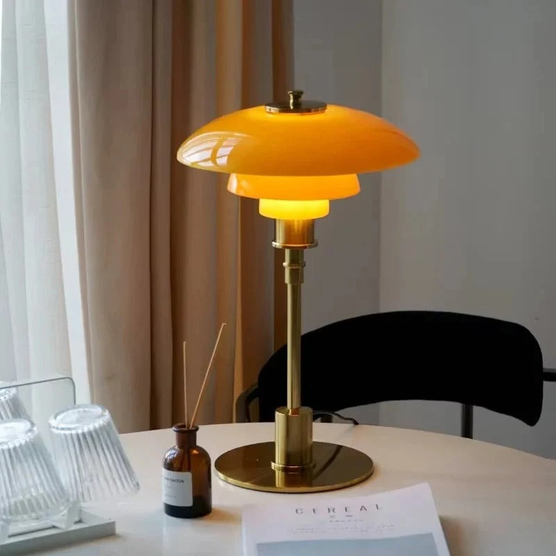 Dimmable LED Table Lamp with a Rounded Shade, Cylindrical Base and Rotary Knob in Four Color Combinations