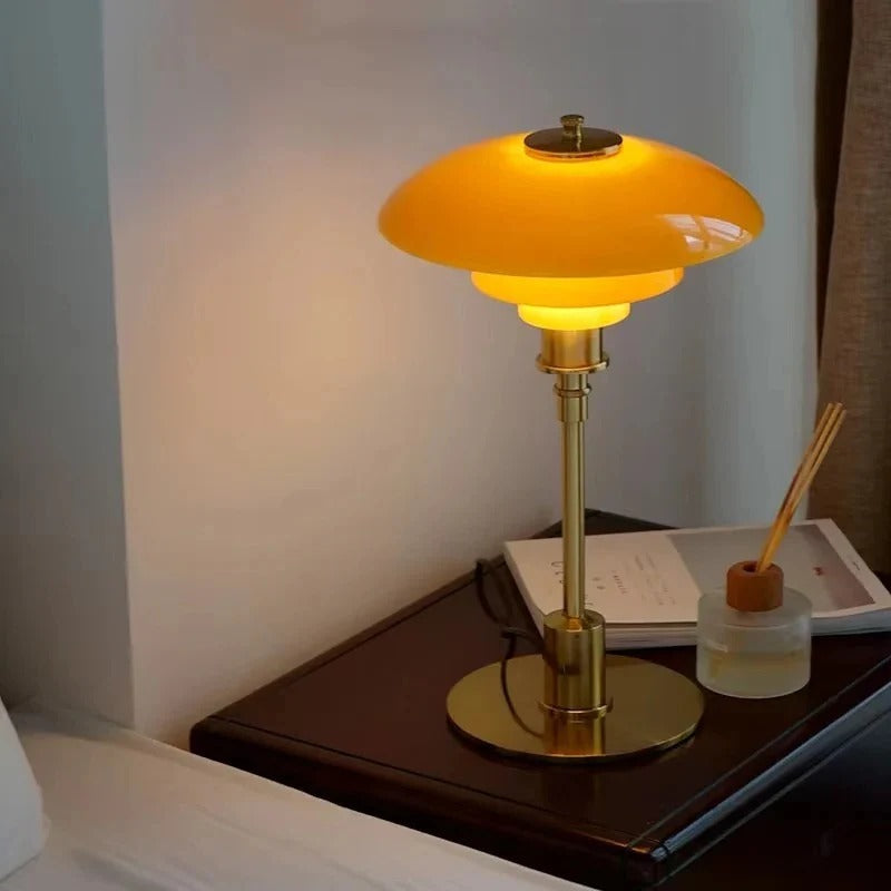 Dimmable LED Table Lamp with a Rounded Shade, Cylindrical Base and Rotary Knob in Four Color Combinations