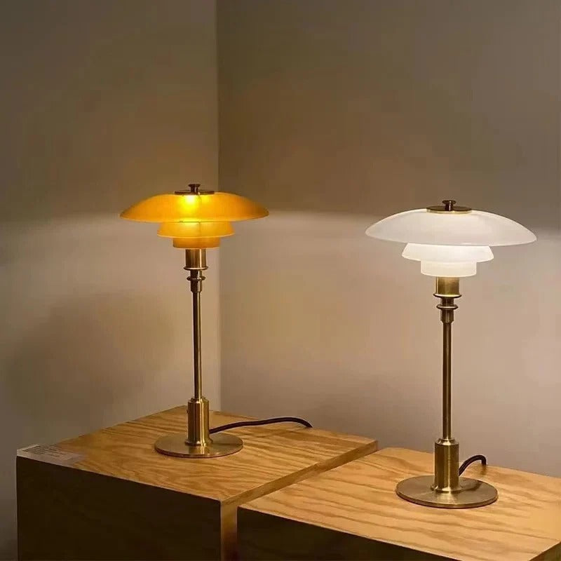 Dimmable LED Table Lamp with a Rounded Shade, Cylindrical Base and Rotary Knob in Four Color Combinations