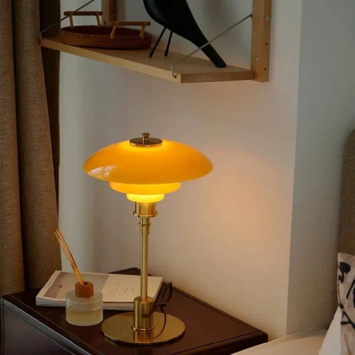 Dimmable LED Table Lamp with a Rounded Shade, Cylindrical Base and Rotary Knob in Four Color Combinations