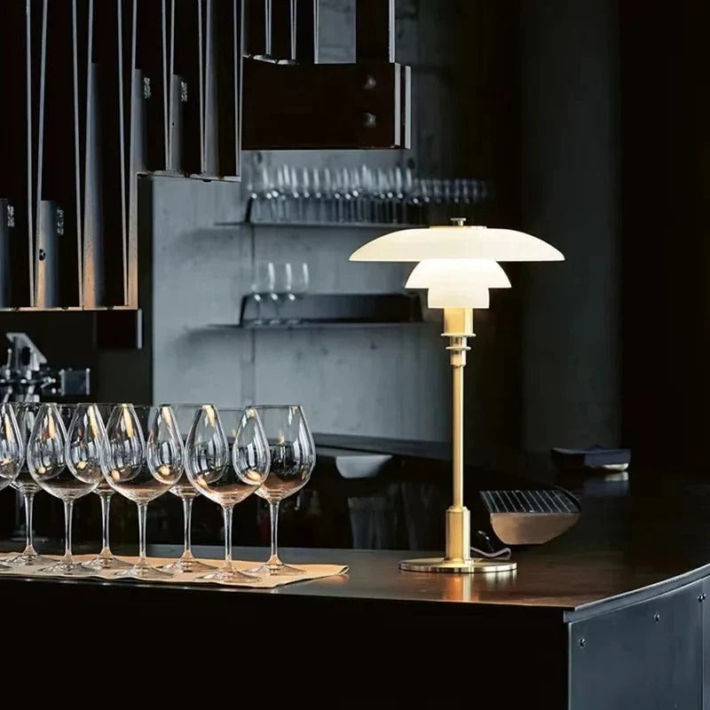 Dimmable LED Table Lamp with a Rounded Shade, Cylindrical Base and Rotary Knob in Four Color Combinations