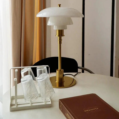 Dimmable LED Table Lamp with a Rounded Shade, Cylindrical Base and Rotary Knob in Four Color Combinations