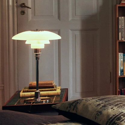 Dimmable LED Table Lamp with a Rounded Shade, Cylindrical Base and Rotary Knob in Four Color Combinations
