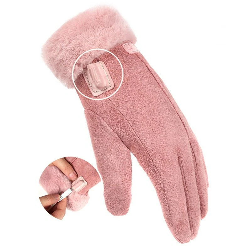 Rechargeable Heated Gloves with a 5000mAh Battery Pack, Three Heat Levels and Touchscreen Index Fingers in Pink