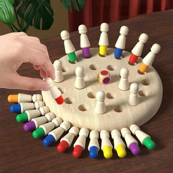 Wooden Memory Match Stick Game with 24 Color Pegs for Kids and Adults
