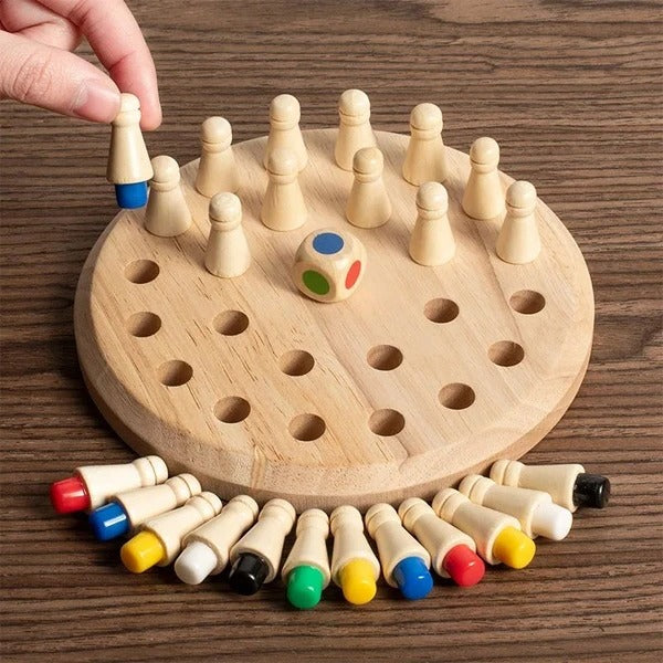Wooden Memory Match Stick Game with 24 Color Pegs for Kids and Adults
