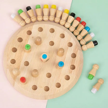 Wooden Memory Match Stick Game with 24 Color Pegs for Kids and Adults